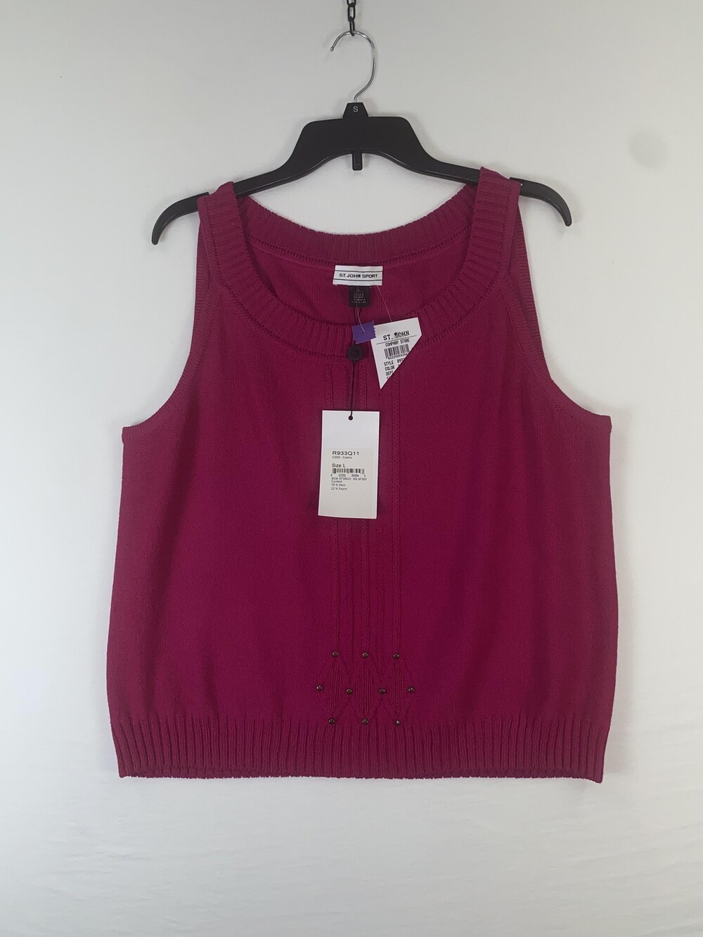 St John Sport Sweater Vest Womens Large Pink Beaded Knit Scoop Neck Pullover